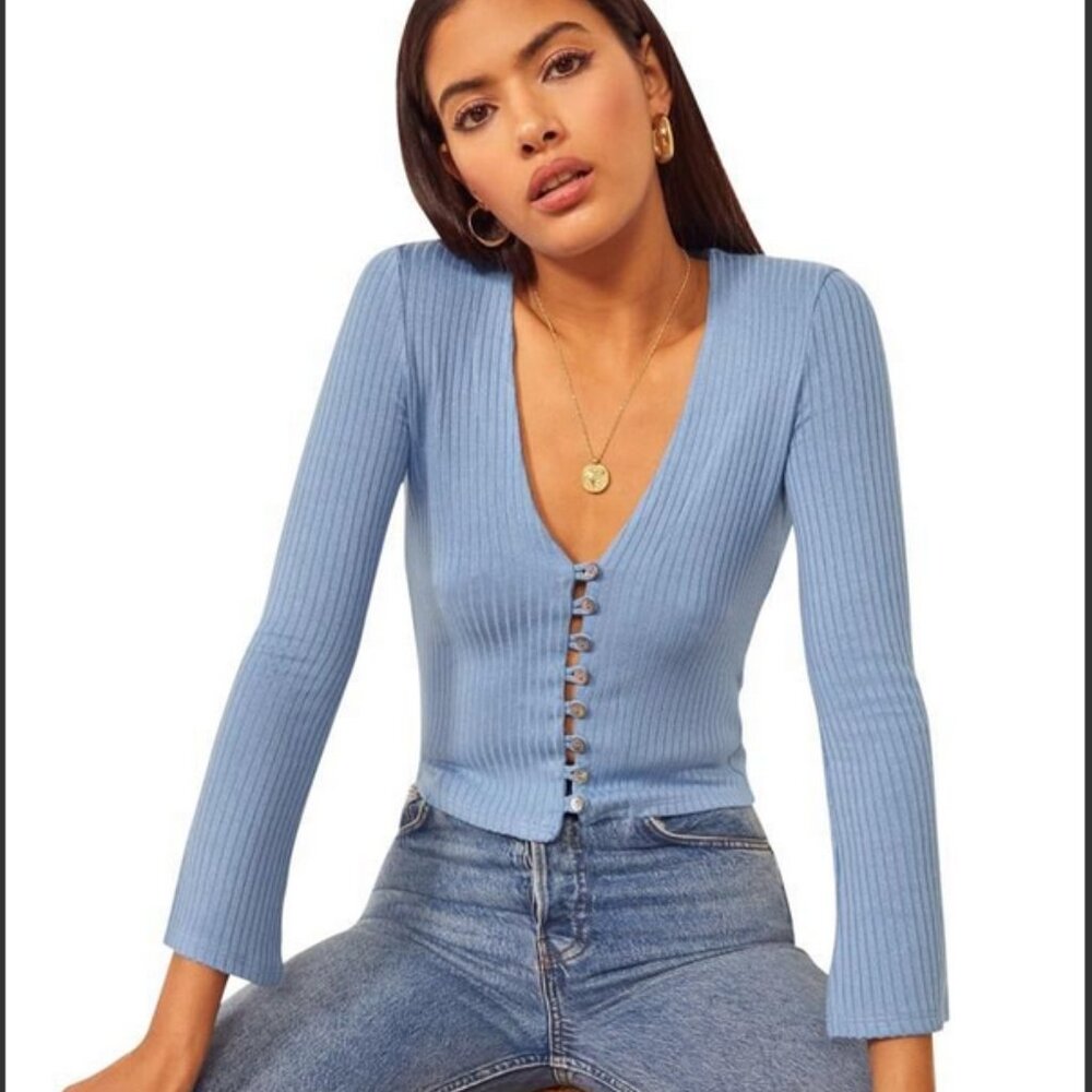 Reformation Gellar Knit Top XS - Parisian blue